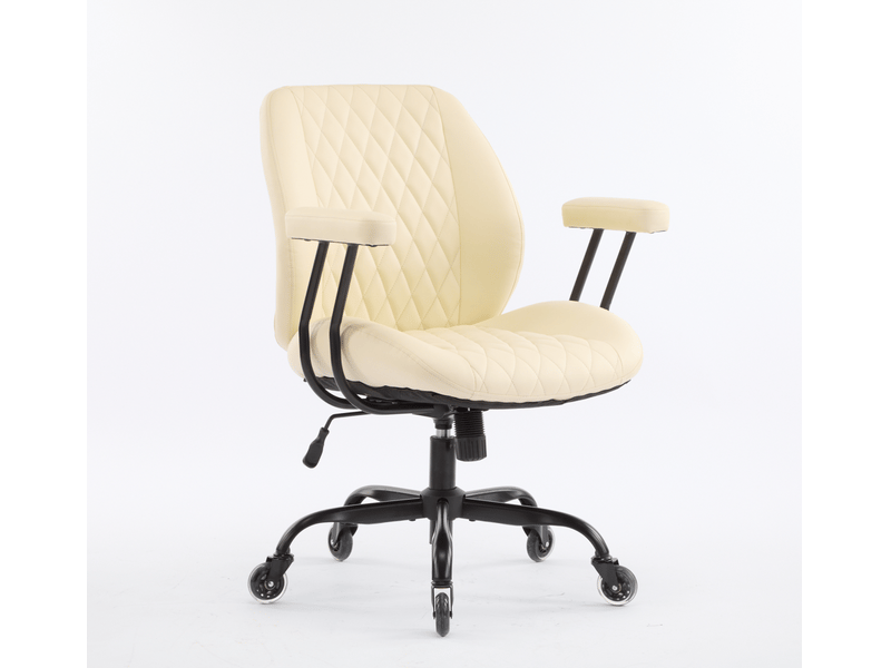  Chaise de bureau ergonomique avec dossier inclinable, accoudoirs amovibles et roulettes silencieuses en cuir crème  - Conforama A