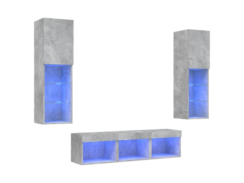  Unités murales tv avec led 5 pcs gris béton bois d'ingénierie shl35907  - Conforama A