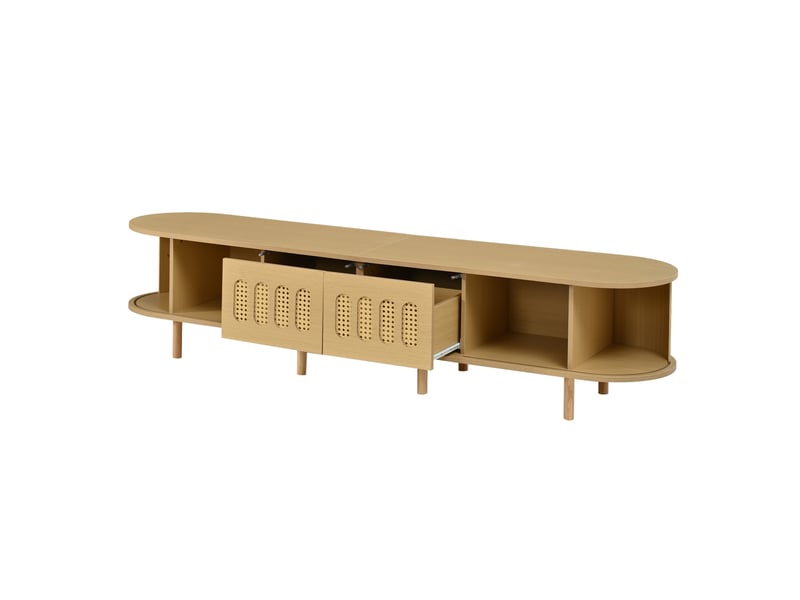  Meuble tv 180x40x40 cm avec portes et tiroirs coloris bois clair  - Conforama E