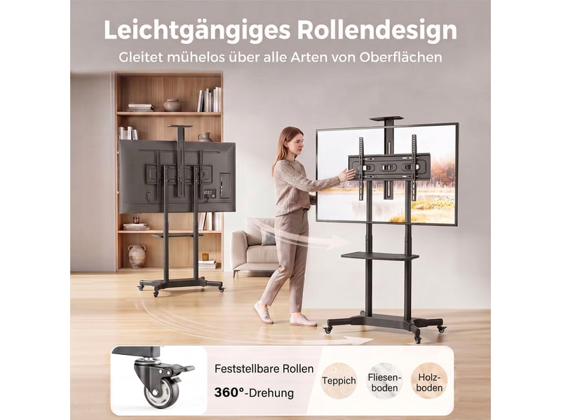  Support tv sur roulettes réglable en hauteur métal avec étagères 85,3x64,8x189 cm  - Conforama E