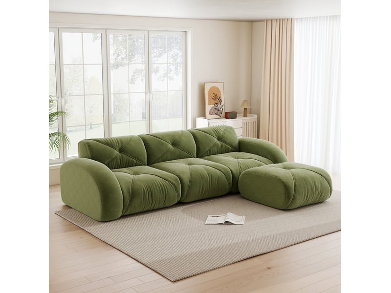  Canapé modulaire 3 places avec repose-pieds en chenille vert  - Conforama B