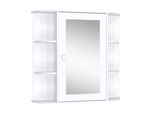 Meuble mural salle de bain avec miroir 66 x 17 x 63 cm, 1 porte, 2 étagères intérieures et 6 étagères latérales, rangement wc