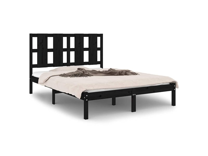  Lit double- lit adulte -  cadre de lit sans matelas noir 140x190 cm bois de pin massif  - Conforama A