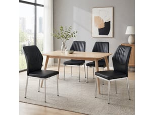 Lot de 4 chaises de salle à manger ulevr noir et argenté, dossier en pu à relief vertical, pieds en métal, hauteur 93 cm, assise rembourrée