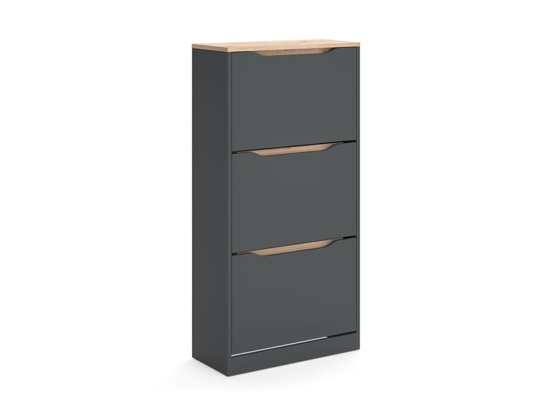 Vicco benne à chaussures, anthracitechêne artisan, 60.2x120cm avec 3 compartiments basculants  - Conforama A