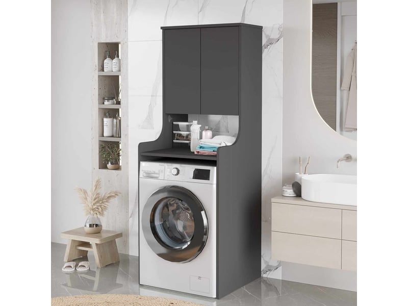  Meuble cache-lave-linge avec meuble haut et étagère hanor - anthracite  - Conforama B
