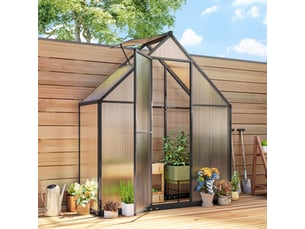 Serre de jardin alu polycarbonate - porte, lucarne - 1,7 x 0,58 x 1,95 m - noir
