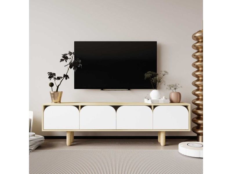  Meuble tv en aggloméré lazio blanc et chêne  - Conforama E