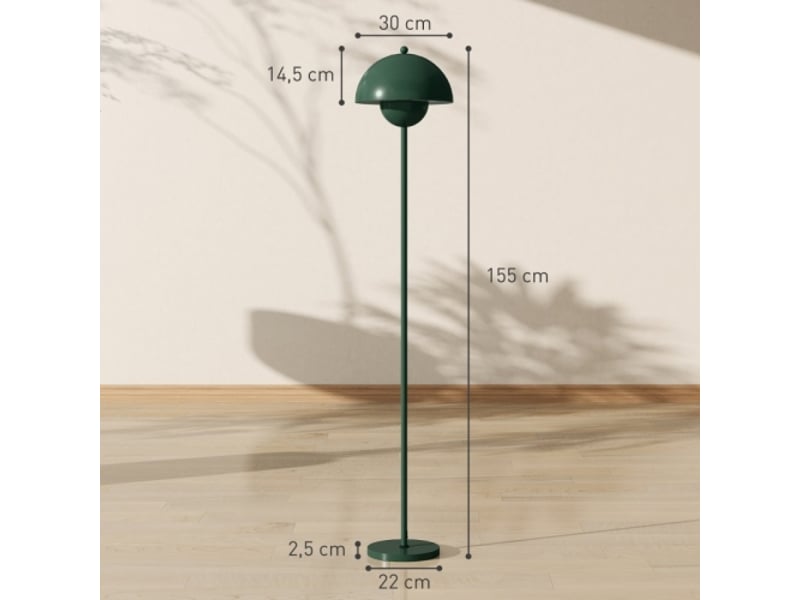 Lampadaire en acier vert, abat-jour rond, lumière réfléchie, douille e27, interrupteur au pied, salon et bureau - Conforama E