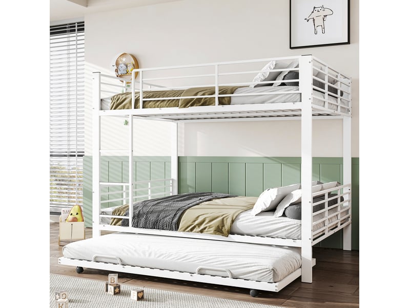  Lit superposé 3 places modenvie avec lit gigogne coulissant métal blanc mat  - Conforama B