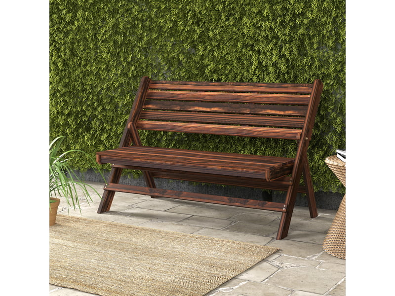  Banc de jardin pliant 2 places à lattes en pin, 122 x 63 x 83 cm, carbonisé  - Conforama D