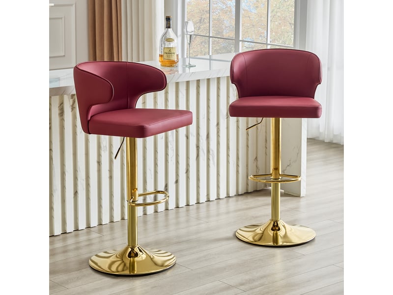  Lot de 2 tabourets de bar 48,2x110 cm bordeaux et doré - chaises hautes de cuisine réglables avec dossier enveloppant  - Conforama C