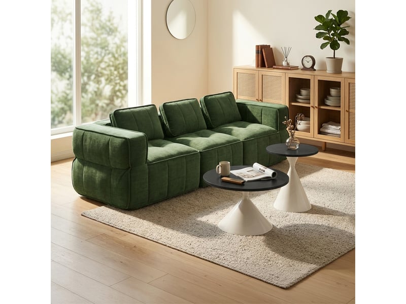  Canapé 3 places, revêtement en tissu, sans assemblage, vert  - Conforama C