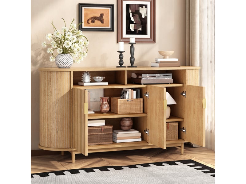  Buffet 3 portes 140 x 40 x 78 cm en mdf et panneaux de particules, naturel  - Conforama D