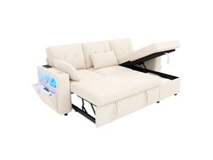 Canapé d'angle droit convertible <strong></strong> <strong>Bliss Lite</strong> 3 places Tissu beige avec coffre de rangement