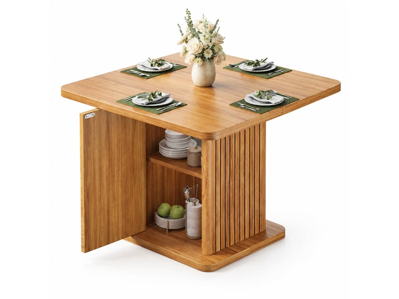  Table à manger carrée 80x80 cm avec rangement intégré, finition bois brun foncé, 4 personnes  - Conforama A