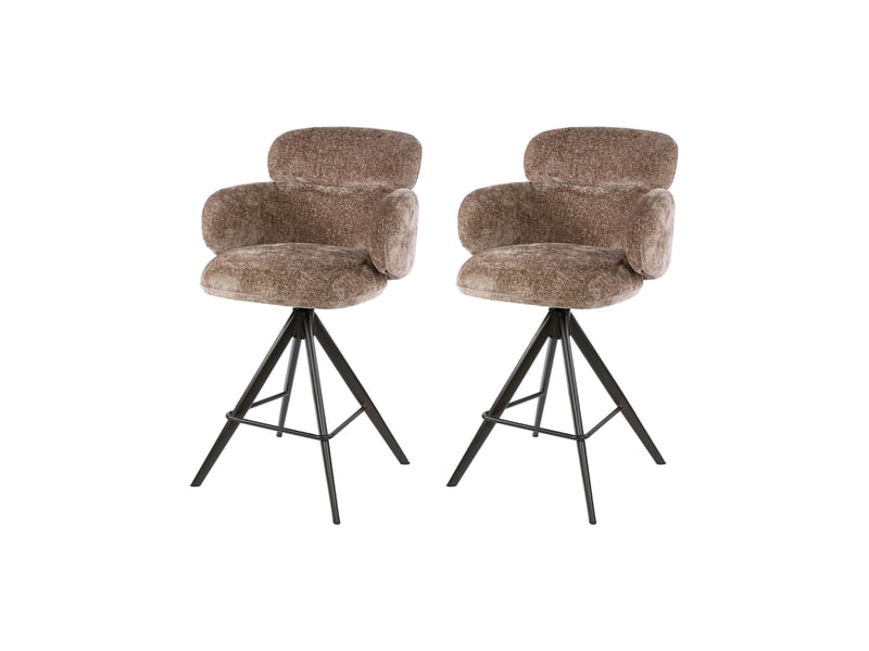  Lot de 2 chaises de bar pivotantes tissu texturé champagne et bronze  - Conforama A