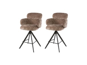Lot de 2 chaises de bar pivotantes tissu texturé champagne et bronze