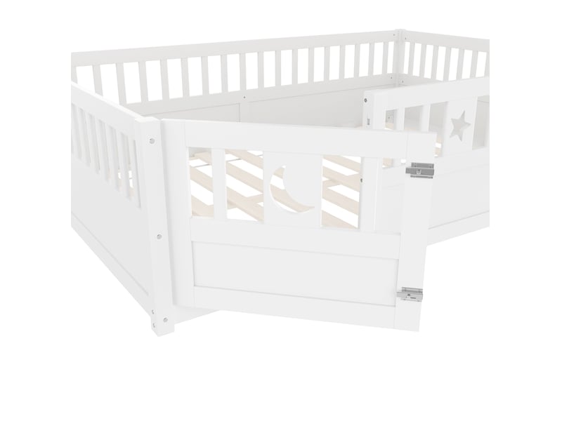  Lit enfant 140x190 cm barrières verrouillables serrure sécurité motifs étoile lune pin blanc sans matelas  - Conforama E