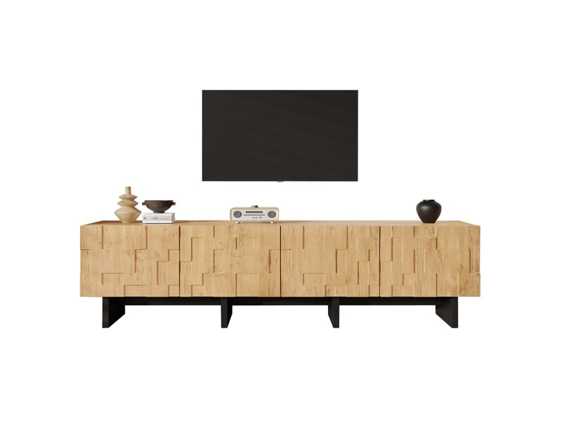  Meuble tv avec 4 portes et 4 compartiments, ouverture par pression, pour salon, mdf, bois naturel, 180 × 38,5 × 45 cm  - Conforama D