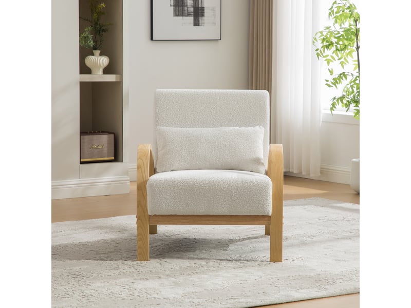  Fauteuil lounge scandinave, tissu chenille, ivoire, dimensions 80,5×70,5×82,5 cm  - Conforama B