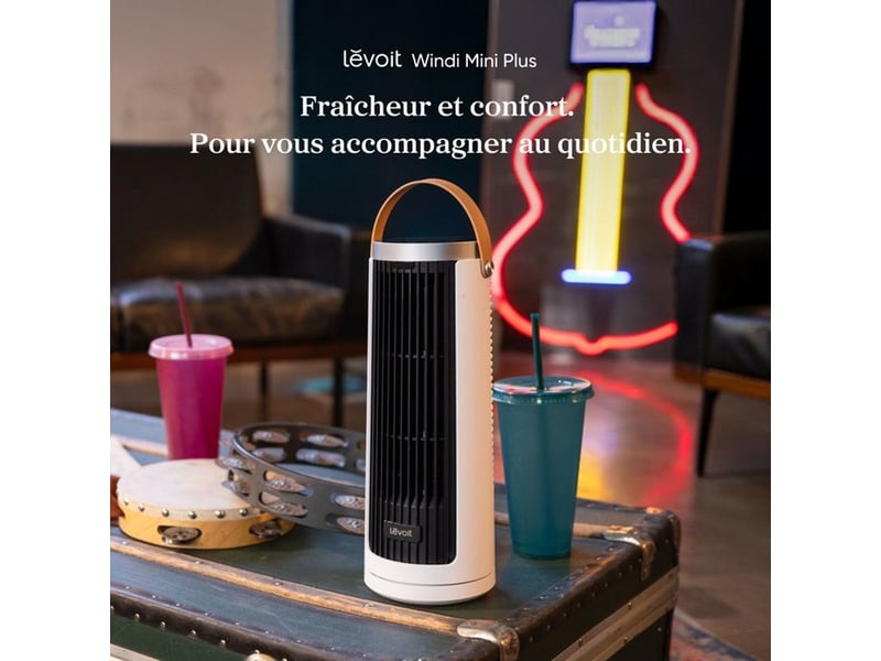  Ventilateur vertical mini sans fil rechargeables 5 vitesses auto oscillation 90° pour table ou sol noir blanc LEFAF132BW - Conforama C