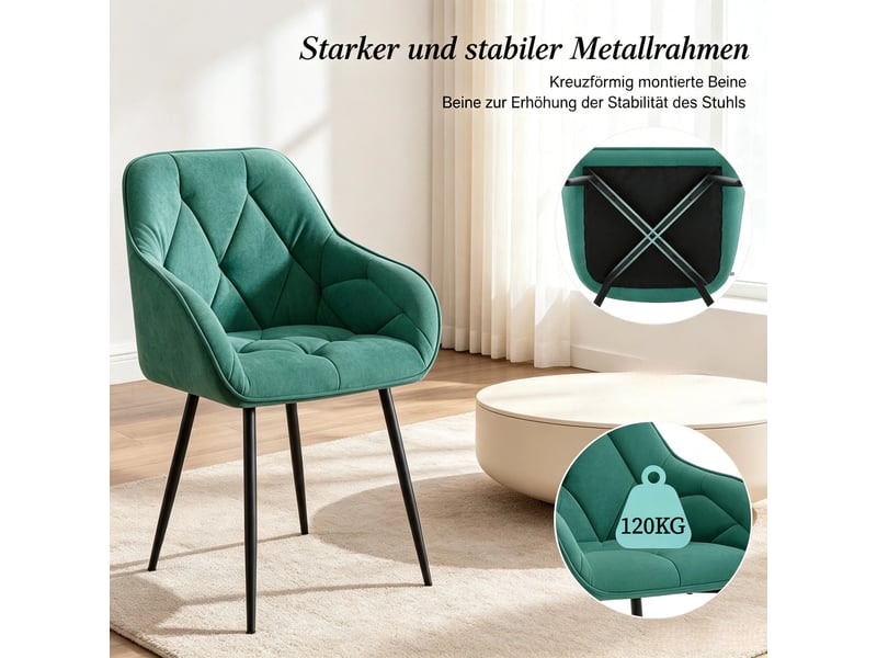  Lot de 2 chaises de salle à manger,45,5x45x83,5 cm,velours,turquoise  - Conforama E