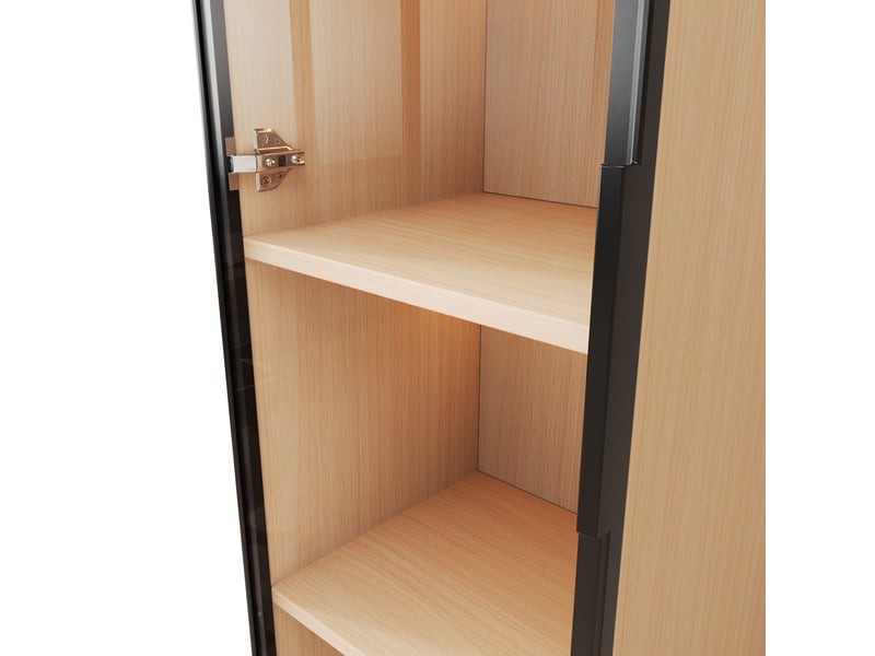  Vitrine bibliothèque 40x40x165 cm avec led multicolore porte en verre trempé mdf effet chêne evarich - Conforama D