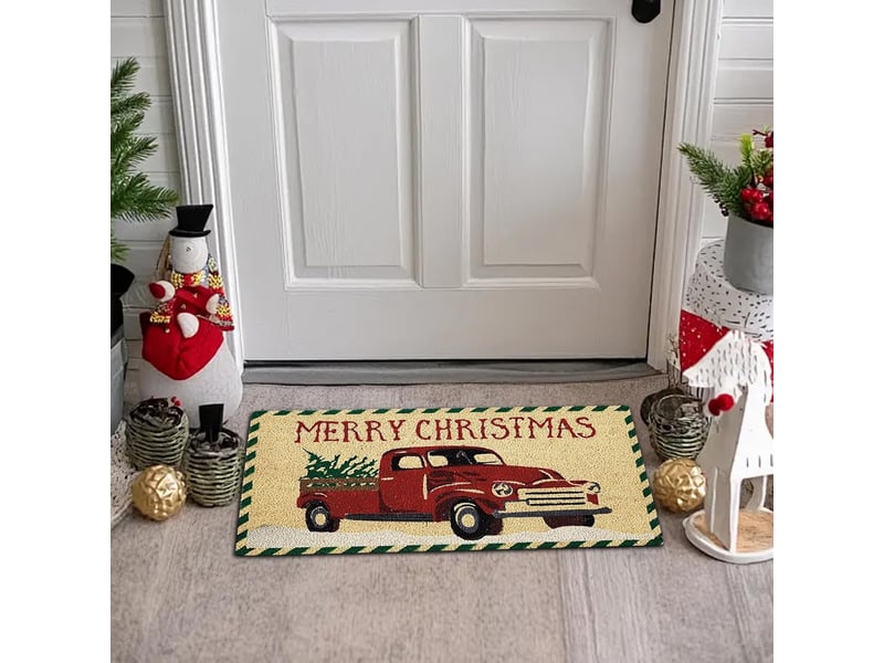  Paillasson de noel, 60x40cm tapis de porte camion rouge, antidérapant tapis de sol de noël, paillasson noël, tapis noël, noel decoration pour intérieu  - Conforama E