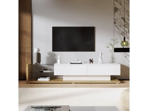 Meuble tv blanc laqué et bois 170 cm avec led réglable