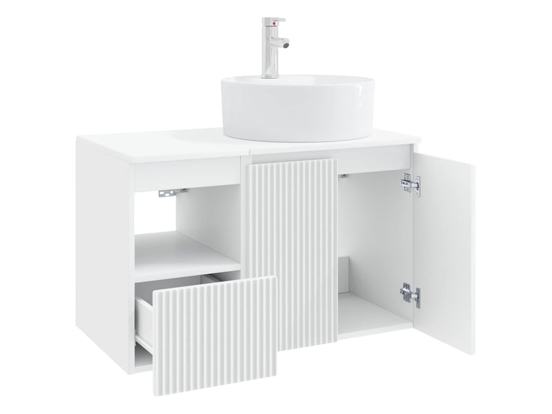  Ensemble de mobilier de salle de bain 2 pc blanc brillant cf64004  - Conforama D
