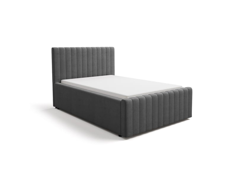 Lit coffre eloria 120x200 gris anthracite avec tête de lit capitonnée et sommier inclus  - Conforama D