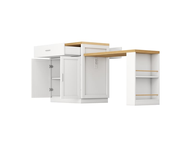  Desserte de cuisine avec table extensible 2 à 6 places, 2 tiroirs, mdf 188×55×92 cm blanc  - Conforama D