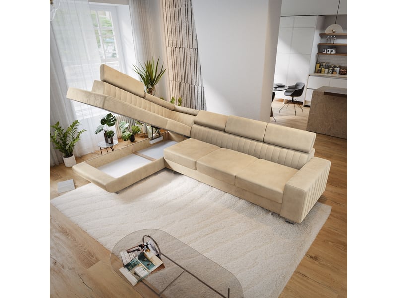 Canapé d'angle hestion, velours crème - Conforama C