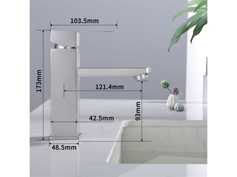  Robinet de salle de bain argenté, mitigeur de salle de bain, robinet de lavabo en acier inoxydable avec flexible de 60 cm  - Conforama E