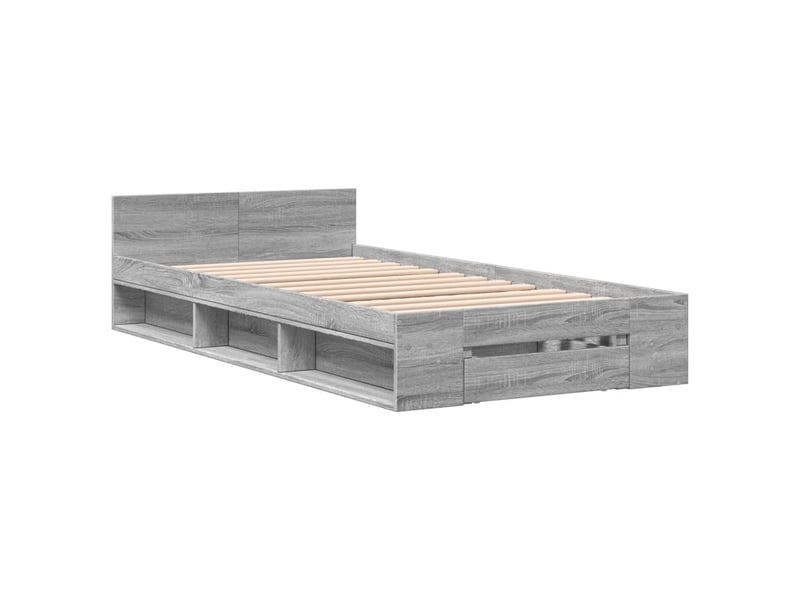 Lit simple- lit adulte - cadre de lit avec tiroir sans matelas sonoma gris 100x200 cm - Conforama B