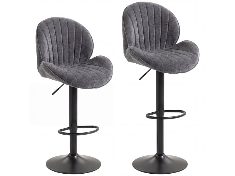  Lot de 2 tabourets de bar, hauteur réglable, pivotant 360°, dossier et repose-pieds, siège rembourré, gris  - Conforama B