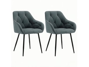 Chaise de salle à manger lot de 2 avec accoudoirs et dossier ergonomique, en velours et métal gris foncé