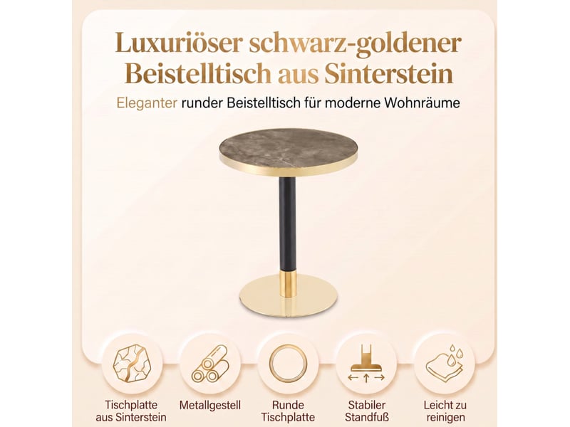  Guéridon rond moderne gris effet marbre – plateau mdf et pied métal – ø 60 x h 73,7 cm  - Conforama D