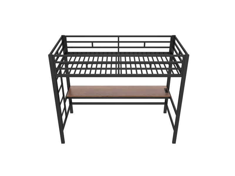  Lit mezzanine avec bureau, led, usb et prise, métal noir, 90x200 cm, sans matelas  - Conforama D