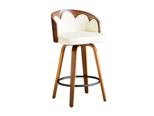 Lot de 2 tabourets de bar pivotants 48.5x41.5x89cm - pieds en noyer et coussin d'assise en cuir - beige