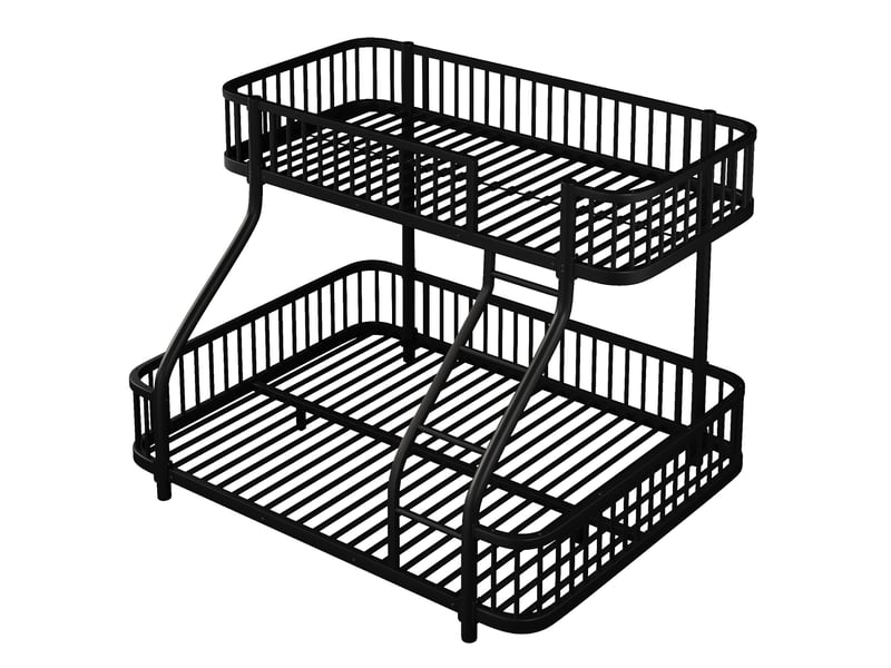  Lit superposé noir 90 × 200 + 140 × 200 cm, cadre métal, échelle et garde-corps  - Conforama E