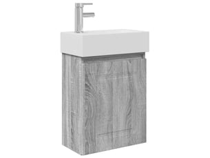 Meuble de rangement salle de bain avec robinet sonoma gris shl6377