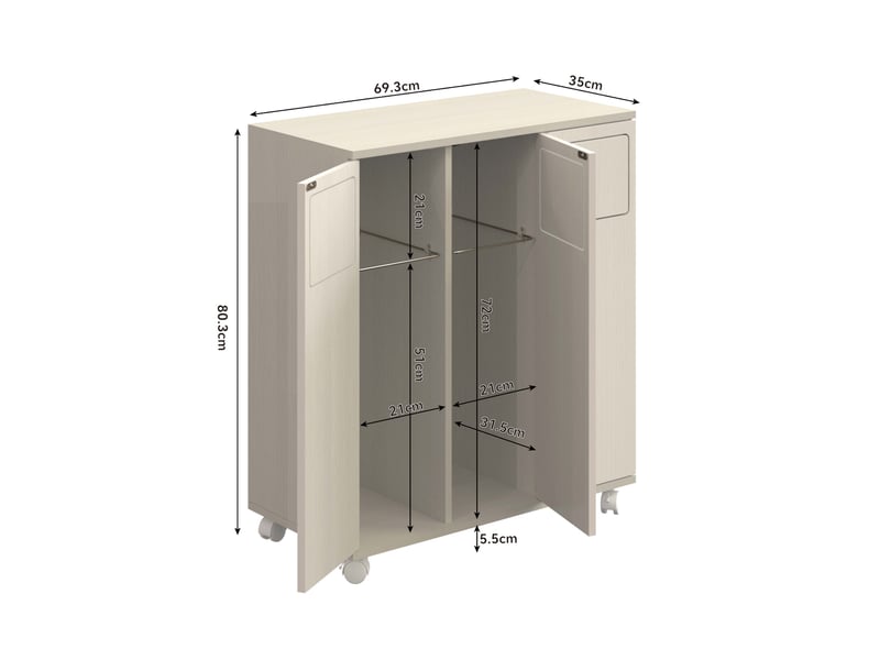 Meuble de tri des déchets modenvie 69,3 x 35 x 80,3 cm mdf bois clair 3 compartiments sur roulettes blanches - Conforama C
