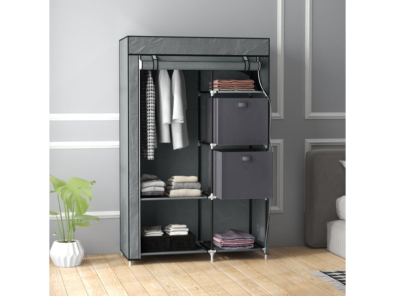  Armoire en tissu, pliable, 1 tringle, 6 étagères, 102 x 42,5 x 162,5 cm, grise  - Conforama E