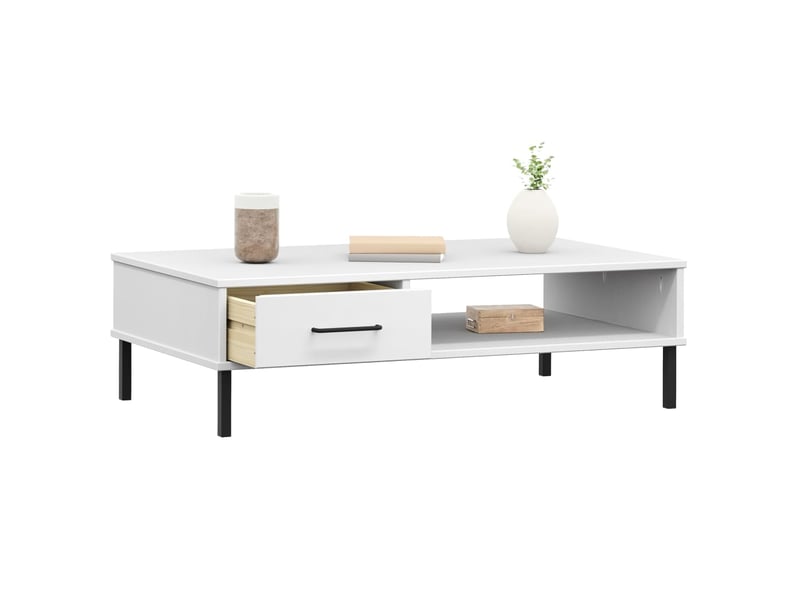  Table basse | table d'appoint salon avec pieds en métal blanc bois pin massif oslo  - Conforama C