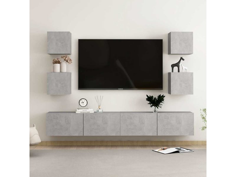  Ensemble de meubles tv 6 pcs gris béton bois d'ingénierie shl34027  - Conforama B