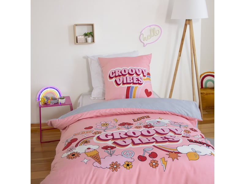  Parure de lit enfant 140x200 cm microfibre groovy vibes PD23284 - Conforama B
