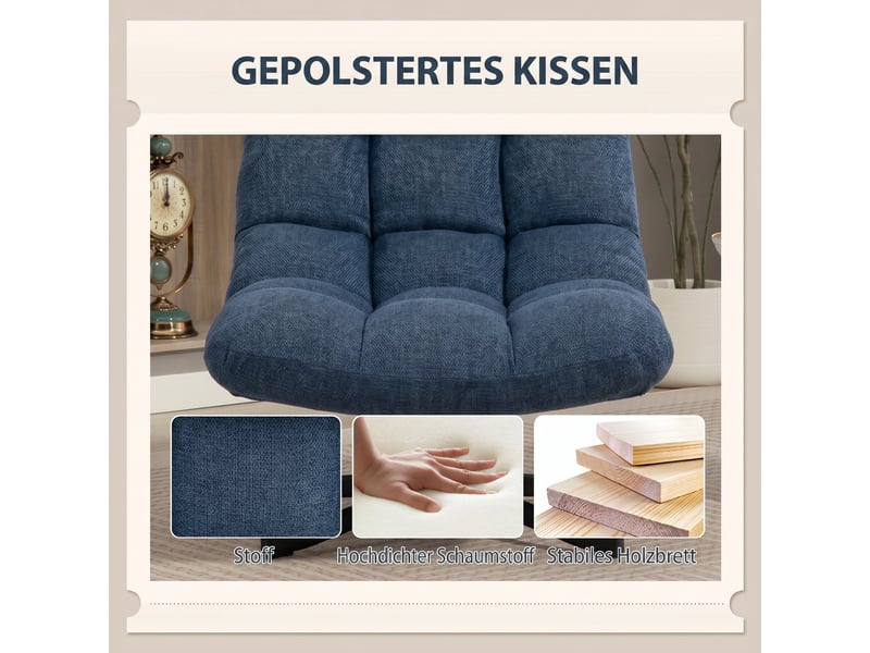  Fauteuil pivotant sans accoudoirs en tissu chenille pieds acier bleu foncé  - Conforama E
