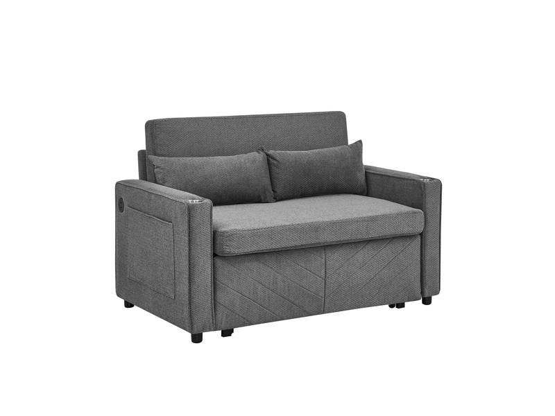  Canapé droit convertible 2 places gris foncé en tissu avec usb, système coulissant pour siestes et invités  - Conforama A
